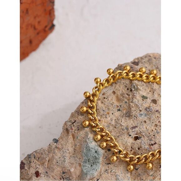 18K Gold Chain Beads Bracelet Minimalist Delicate Bracelet 7”+3” inch extension - Picture 4 of 6